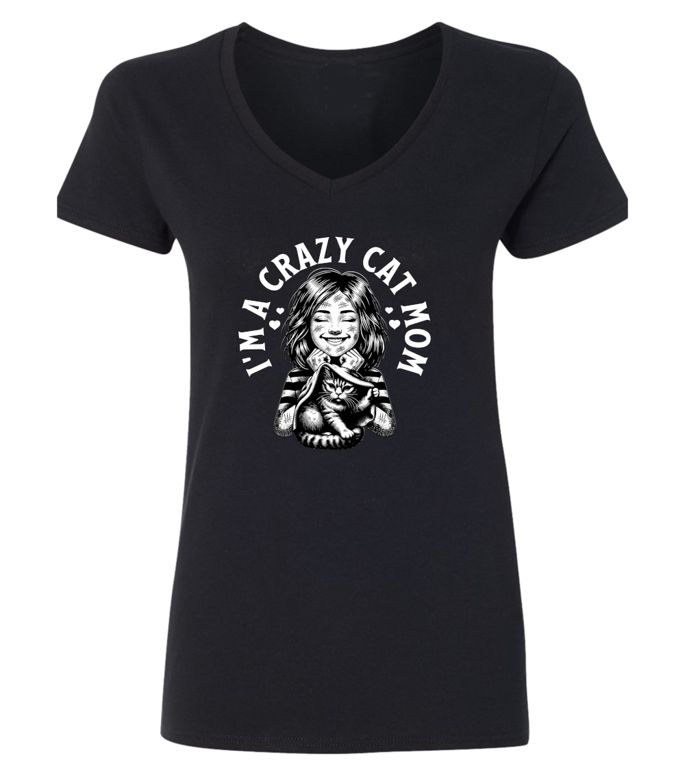 T-shirt col en V Unisexe I'm a crazy cat mom - L'usine à délire