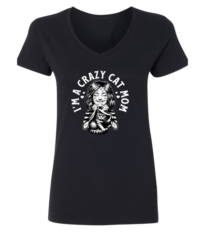 T-shirt col en V Unisexe I'm a crazy cat mom - L'usine à délire