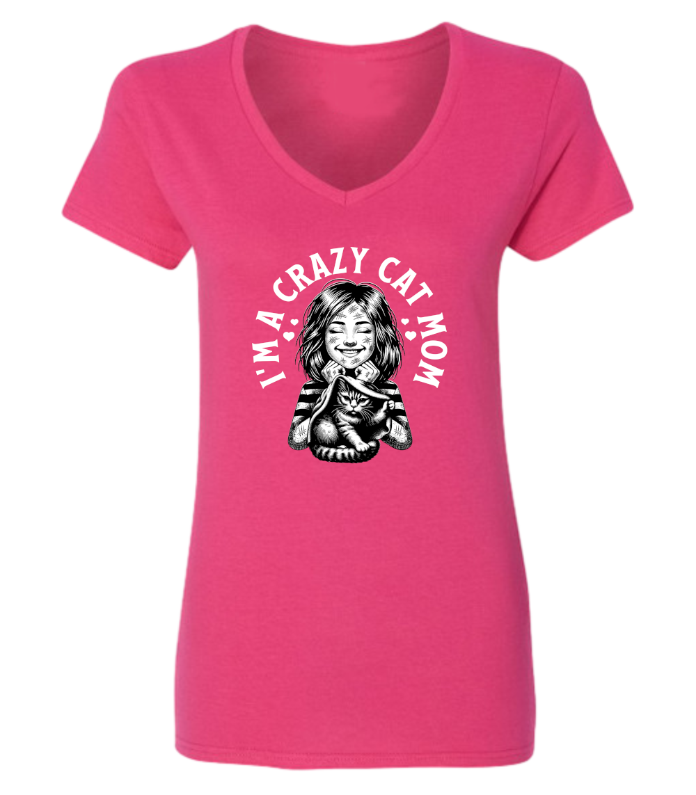 T-shirt col en V Unisexe I'm a crazy cat mom - L'usine à délire