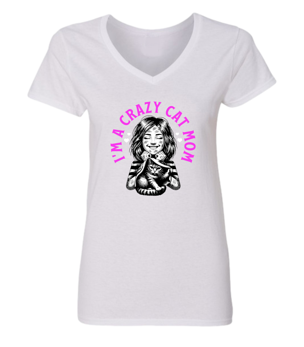 T-shirt col en V Unisexe I'm a crazy cat mom - L'usine à délire