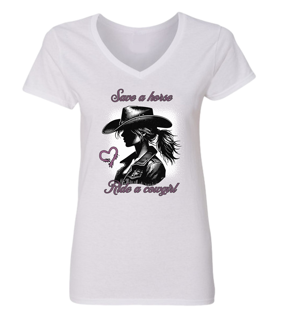 T-shirt femme col en V Save a horse - L'usine à délire