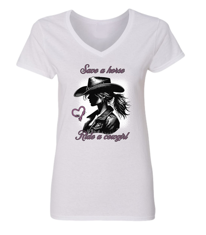 T-shirt femme col en V Save a horse - L'usine à délire
