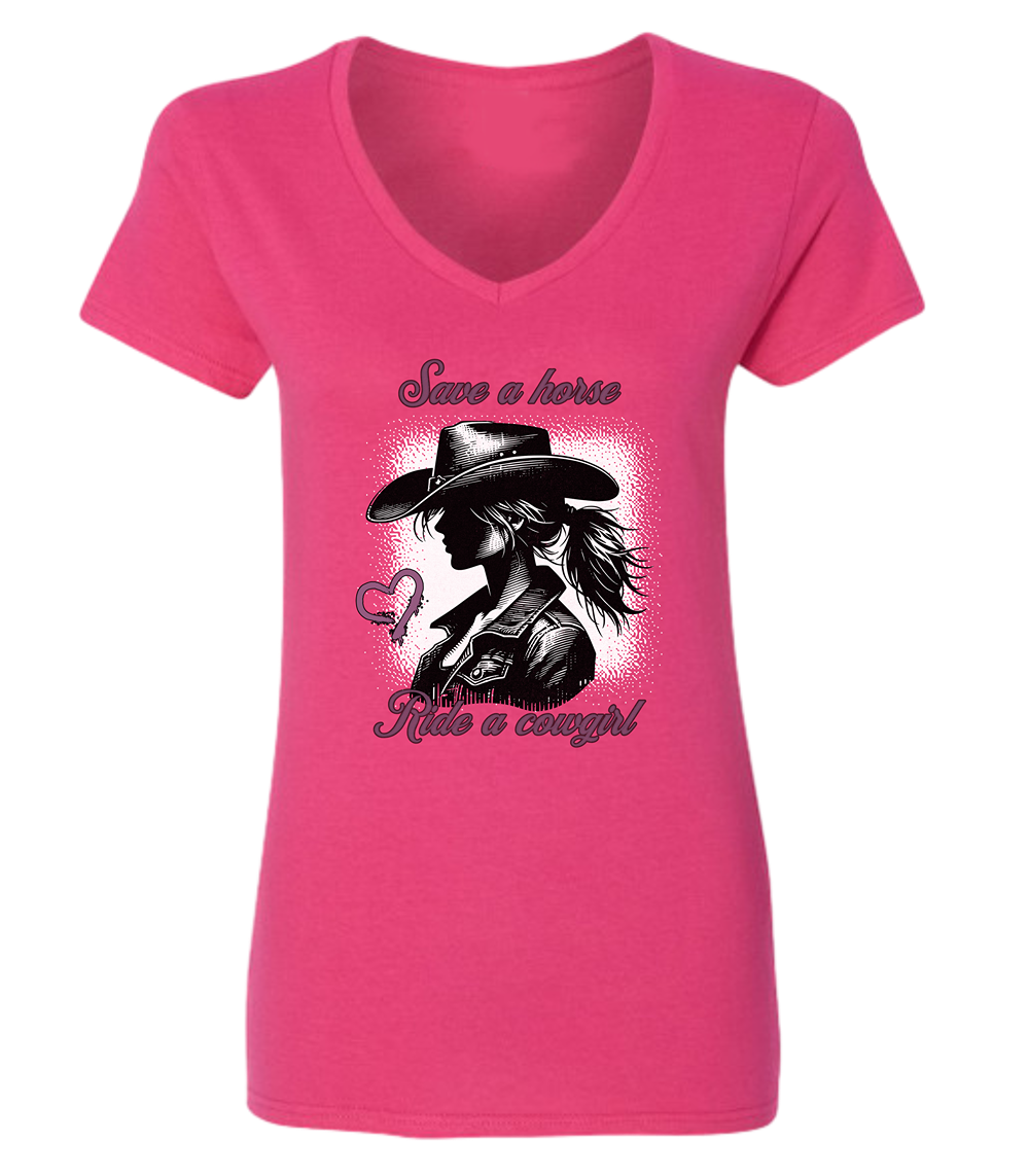 T-shirt femme col en V Save a horse - L'usine à délire