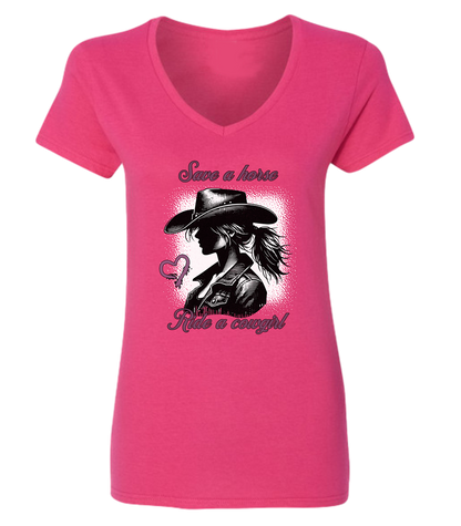 T-shirt femme col en V Save a horse - L'usine à délire